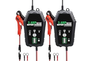 AORIKA 2 Pack Car Battery Charger, 6V/12V 3 AMP Smart Battery Charger, Fully Automatic Automotive Battery Maintainer Trickle Charger for Car, Motorcycle, Boat, Lead-Acid, Lithium, LiFePo4 Batteries