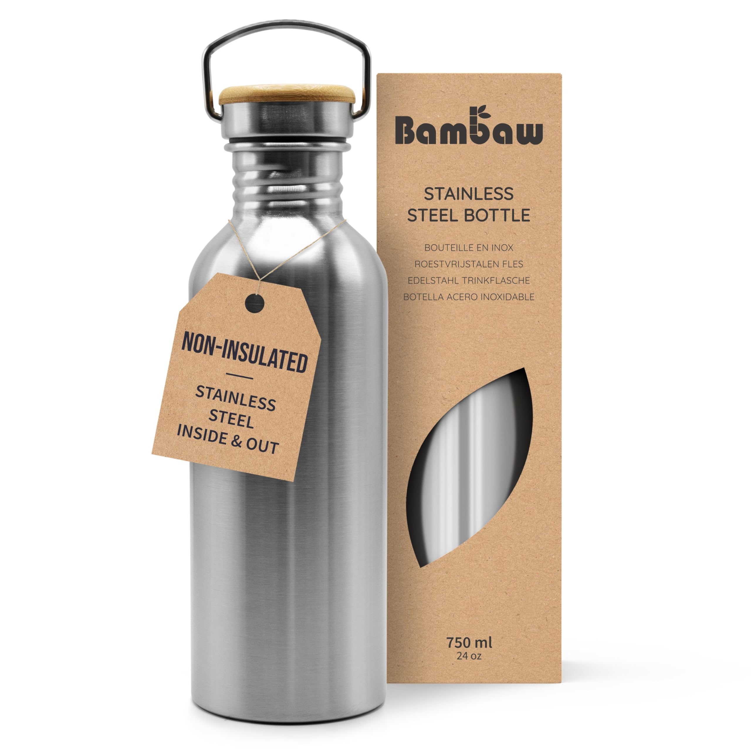 Single Wall Stainless Steel Water Bottle | 750ml Water Bottle | Steel Water Bottle | Non Insulated Water Bottle | 750 ml Metal Water Bottle | Unisex Water Bottle | Metal Water Bottles | Bambaw