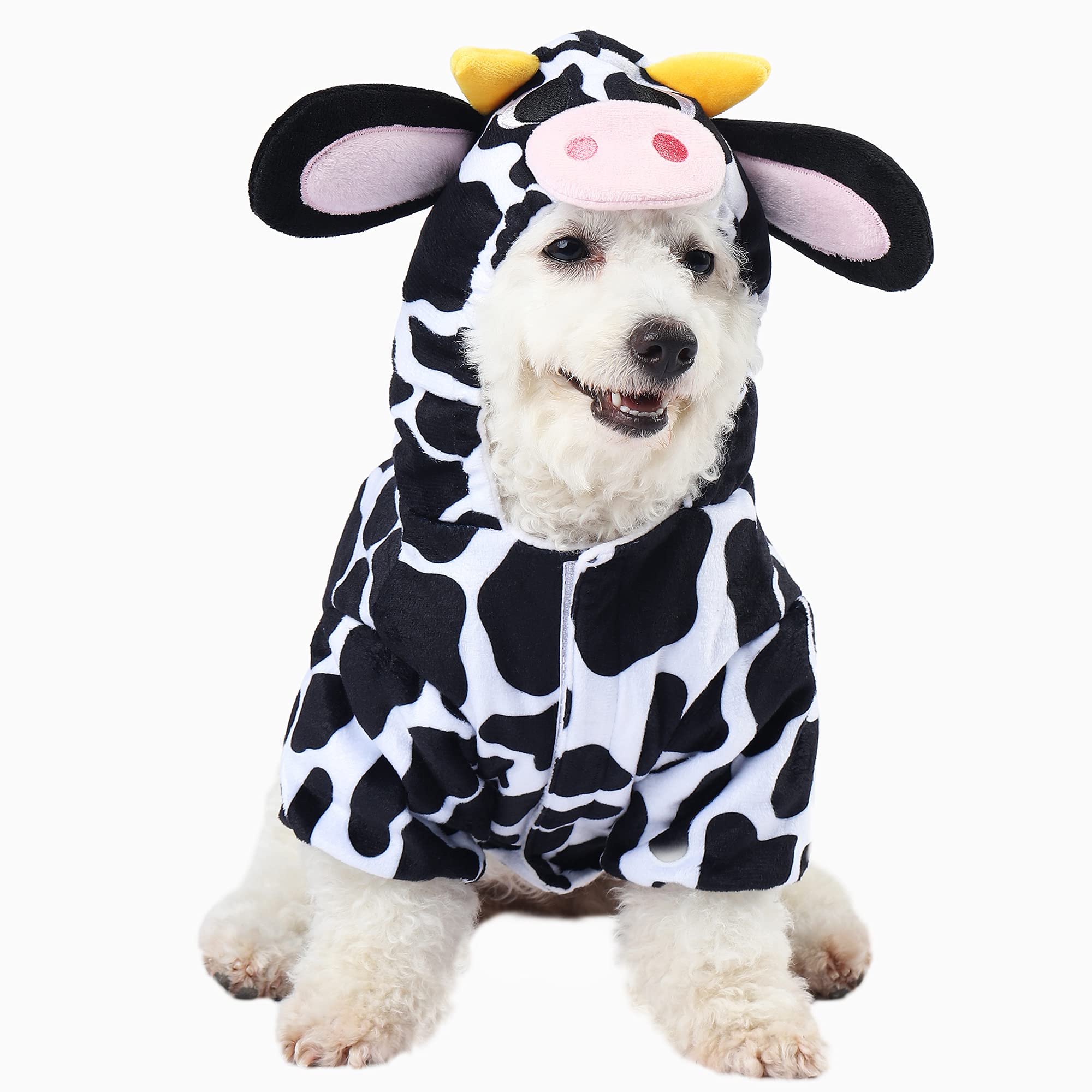 Photo 1 of Spooktacular Creations Pet Dog Milk Cow Costume with 3D Cow Hood for Halloween Dress-up Party, Pet Carnival (Large)