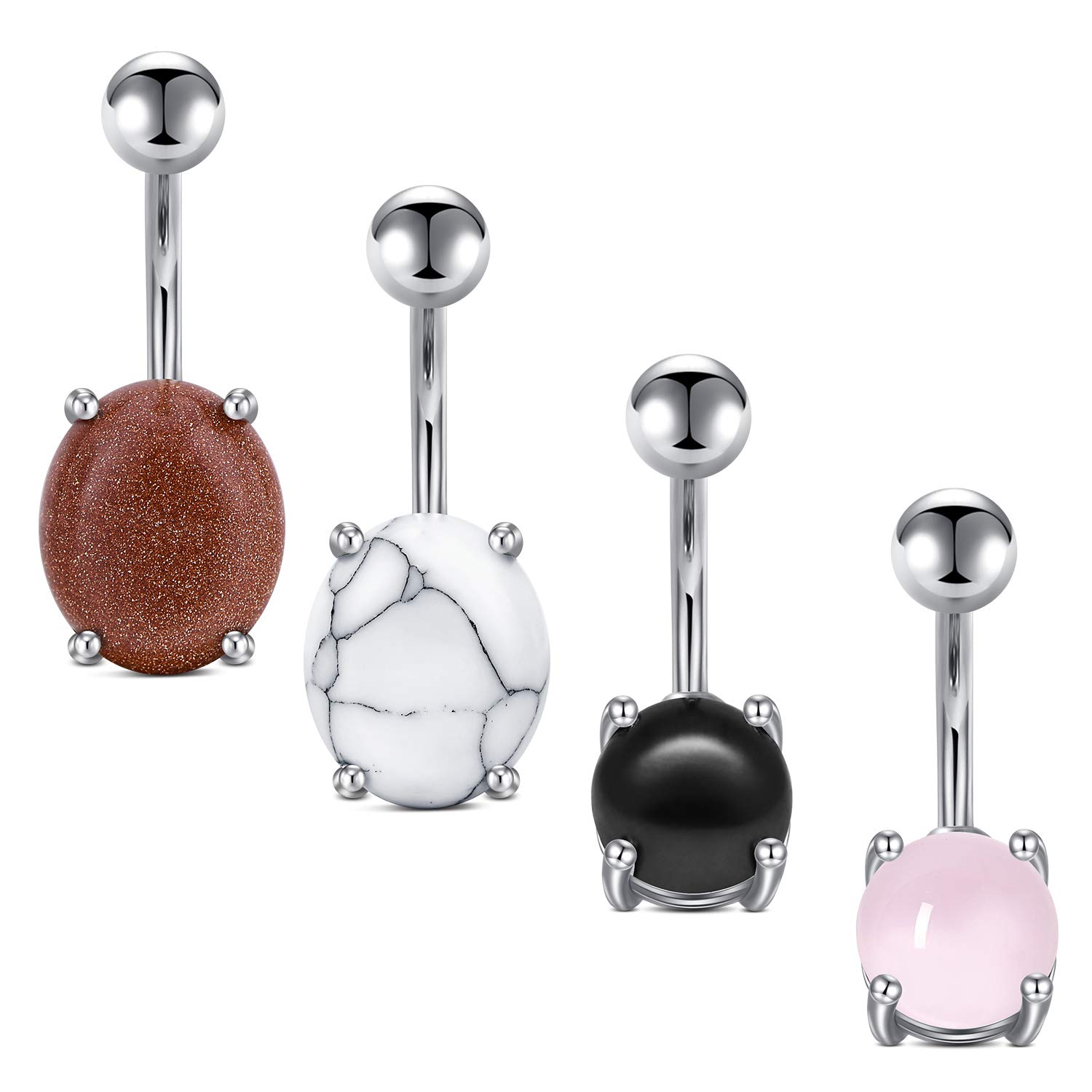 AVYRING 14G Belly Button Rings Stainless Steel Bar 10MM Navel Piercing Turquoise Stone Pearl for Women Men Body Piercing Jewelry 5PCS - Silver