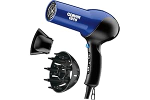 Conair Hair Dryer, 1875W Turbo Blow Dryer with Tourmaline Coating and Ionic Conditioning, Includes Diffuser and Concentrator Attachments, 2 Heat & 2 Speed Settings, Blue/Black