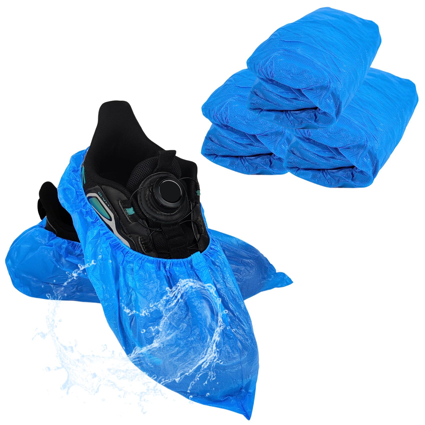 Photo 1 of 30 Pcs (15 Pairs) Shoe Covers Disposable, Large Blue Thickening Waterproof Shoe Covers CPE Shoe Covers Disposable Shoe Covers for Indoors, Fits Up to US Men's 11 & US Women's 13