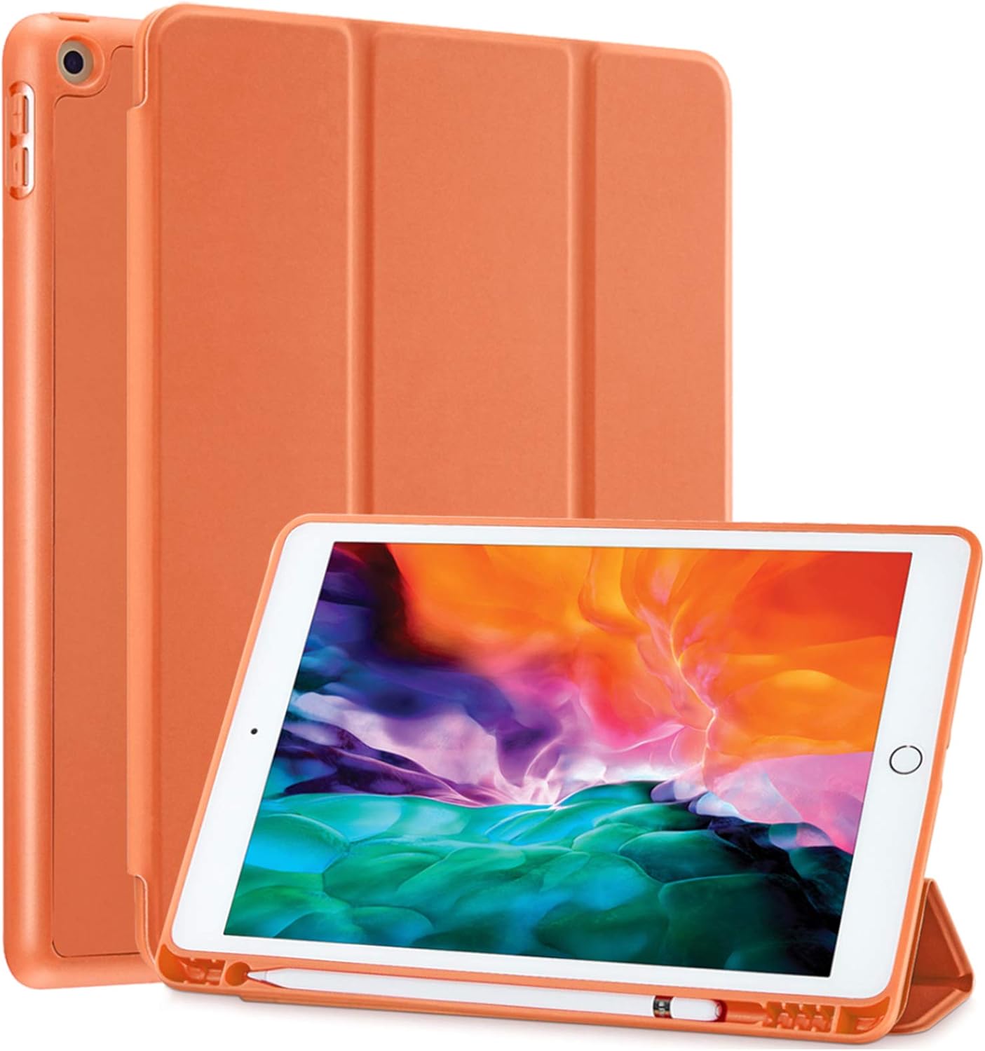 SIWENGDE Compatible for Apple iPad 9.7 Case 2018 iPad 6th Generation Cases/2017 iPad 5th Generation Case with Pencil Holder,Slim Soft Silicone Smart Trifold Stand Protective Cover (Orange)