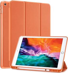 SIWENGDE Compatible for Apple iPad 9.7 Case 2018 iPad 6th Generation Cases/2017 iPad 5th Generation Case with Pencil Holder,Slim Soft Silicone Smart Trifold Stand Protective Cover (Orange)