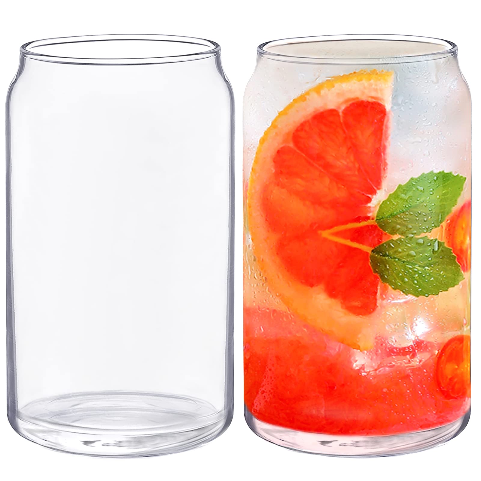 380ml Highball Glasses, Wieat 2 Pcs Drinking Glasses,Can Shaped Cocktail Glasses, Cups for Water, Beer, Vodka, Iced Coffee, Juice, Glass Coffee Mug, Everyday Use