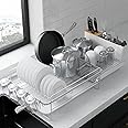 Kitsure Large Dish Drying Rack - Extendable Dish Rack, Multifunctional Dish Rack for Kitchen Counter, Anti-Rust Drying Dish Rack with Cutlery & Cup Holders 19.2"-26.7" L x 12.9" W, White