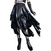 MATSUMIZUYU Flowy Gothic Punk Y2K Lace Midi Skirts for Women Medieval Steampunk Goth Layered Asymmetrical A-Line Skirt