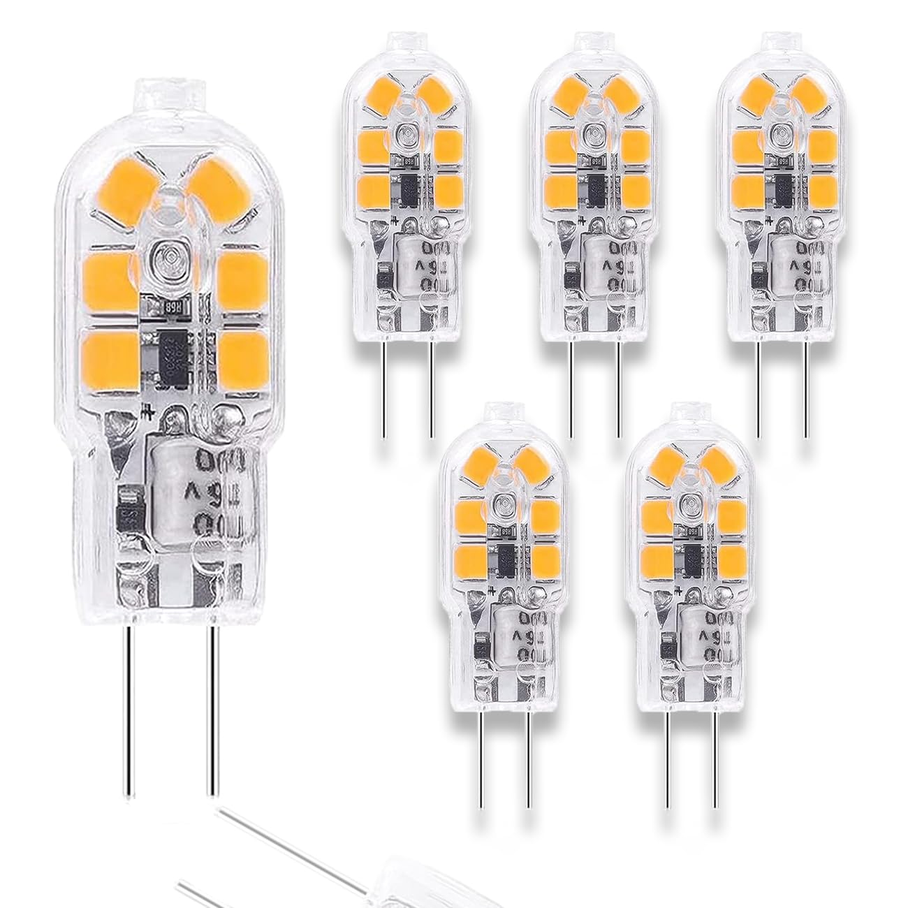 ZFQ Pack of 5 G4 2W LED Bulb, 12 SMD 2835 LEDs, 250LM, Warm White 3000K, 20W Halogen Lamp Equivalent, 360º Beam Angle, AC/DC12V, Not Dimmable