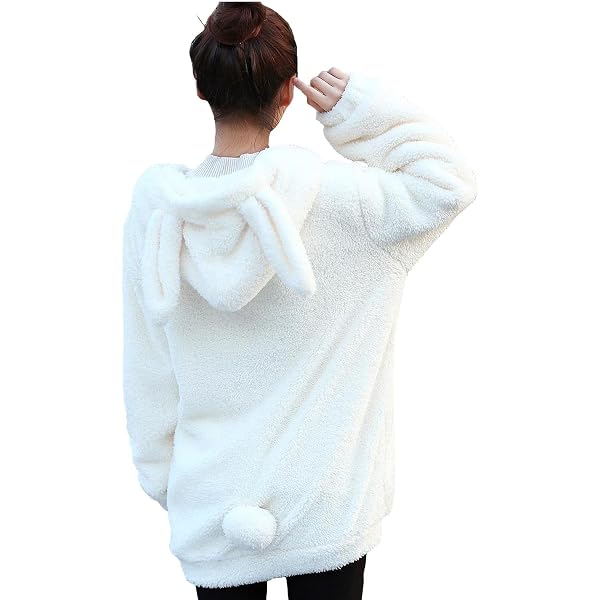 Felpa Con Cappuccio Donna Kawaii Bunny - Giacca Morbida E Sofficiosa Con Orecchie Da Coniglio, Bianca, Taglia S