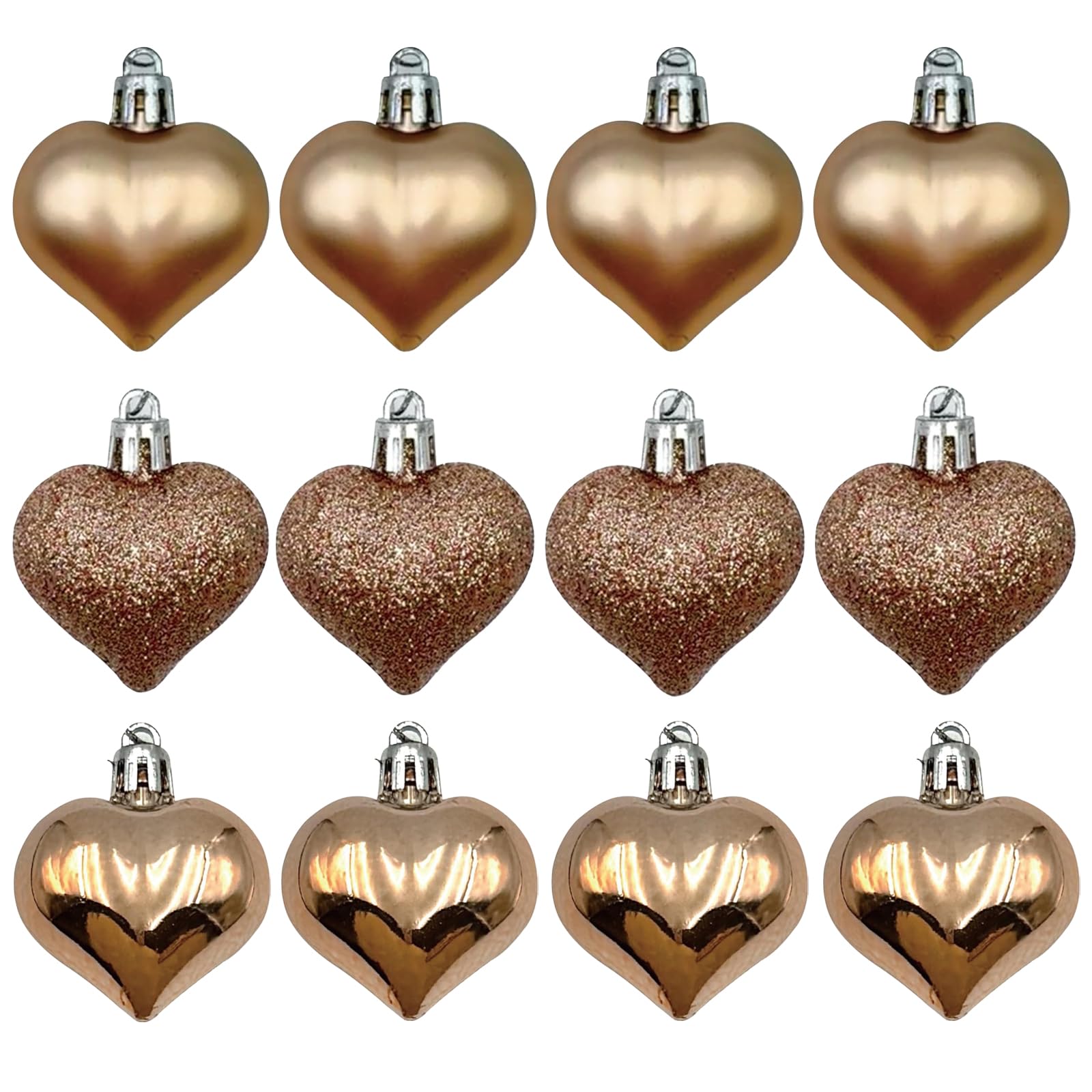 Photo 1 of 12pcs Heart Ornaments for Christmas Decorations, Multi Finish Champagne Heart Shaped Hanging Ornaments for Christmas Tree Valentine's Day Decor Wedding Mother's Day New Year Party Decorations