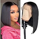 Bob Wig Human Hair 13x4 Frontal Lace Wig Human Hair 180 Density Glueless Pre Plucked with Baby Hair Straight Bob Wigs for Black Women 180% Density Pre Plucked Natural Color 12 inch