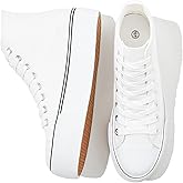 FRACORA Womens High Top Canvas Shoes White Black Platform Sneakers Lace Up Shoes for Women