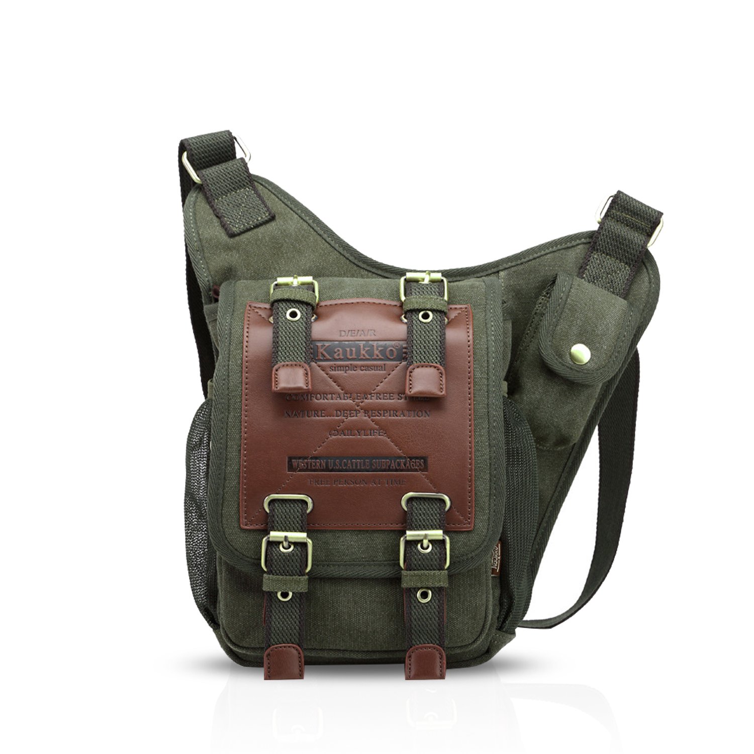 FANDARE Vintage Sling Bag Messenger Shoulder Backpack Crossbody Bag Small Travel Canvas Green
