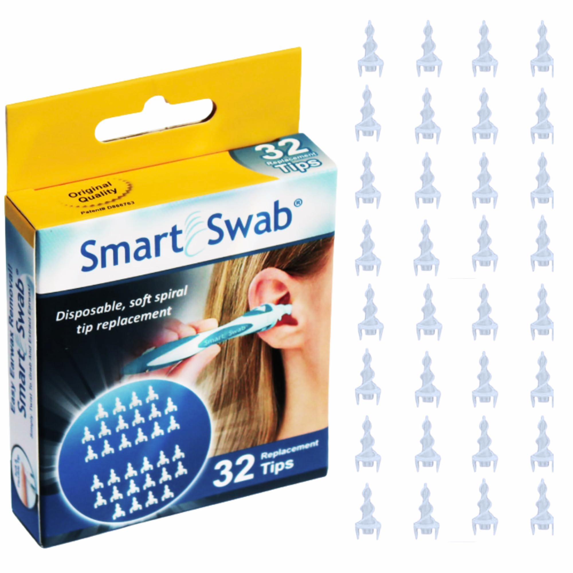 SMART SWAB Spiral Ear Wax Removal Tips (32 Tips). Soft Sipiral Tips. Spiral Swab Tip Replacement. 32 Safe Ear Cleaner Tips Only