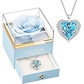 NEWNOVE Preserved Real Light Blue Rose with Angle Wings Necklace, Anniversary Birthday Gifts for Women Wife Girlfriend Mom Gift Ideas for Christmas Mothers Day Valentines Day, I Love You Gifts for Her