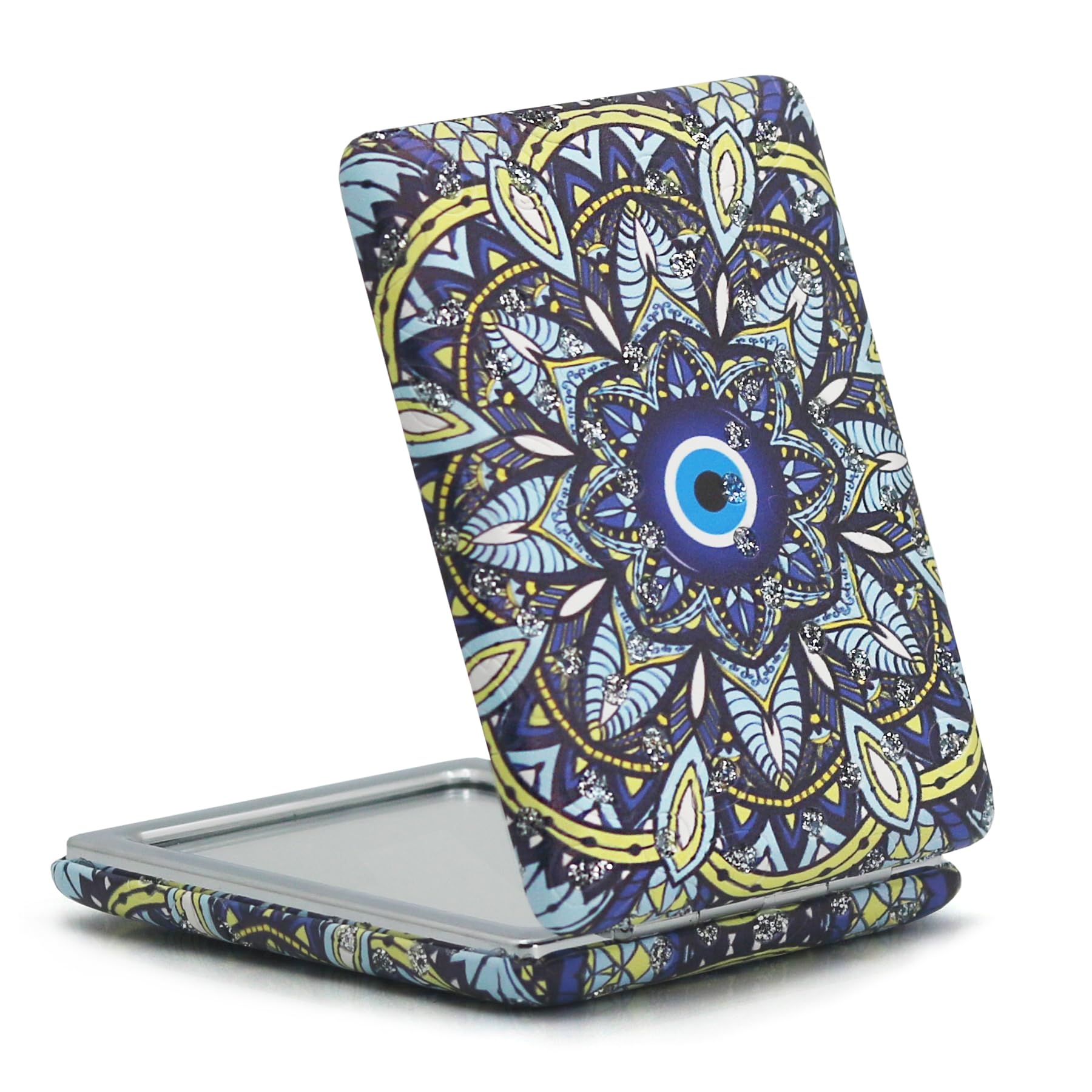 RONTEDA Small Compact Mirror - Pocket Mirror for Purse & Travel with Double Sided Square Glitter PU Leather