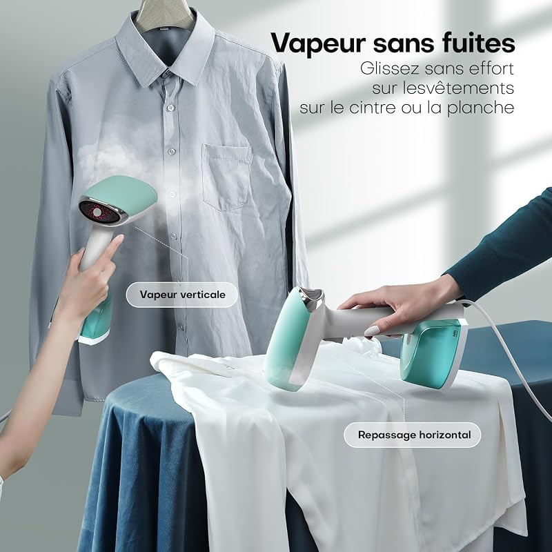Defroisseur Vetement 1500W, 365ml Réservoir Élimine Pliures Portable