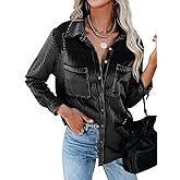 Cicy Bell Womens Velvet Button Down Shirt Casual Long Sleeve V Neck Collared Tops Fall Shacket Jacket with Pockets
