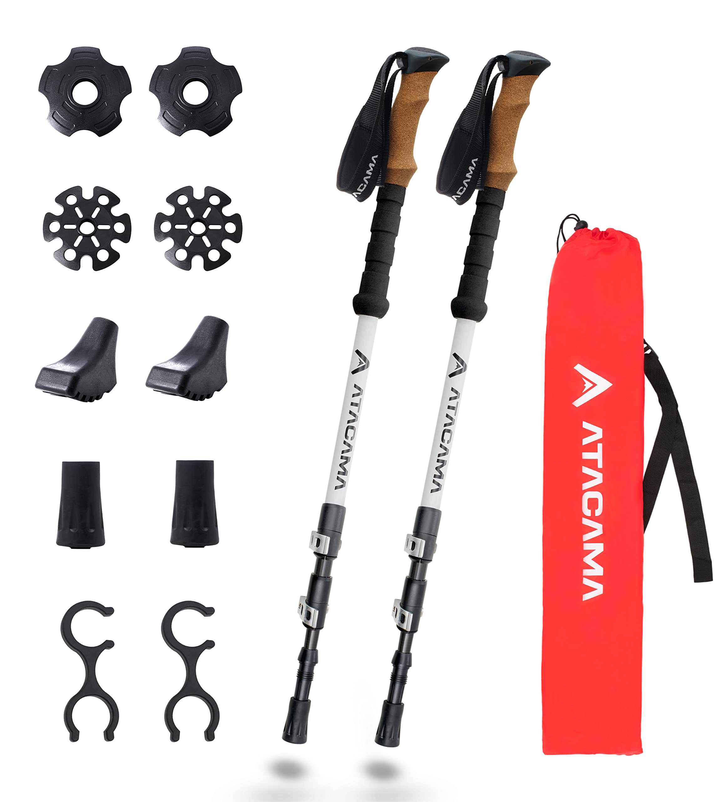 ATACAMA Trekking Poles Hiking Poles Telescopic Carbon Nordic Walking Poles for Men and Women Adjustable Lightweight Cork Handle Nordic Rubber Buffer