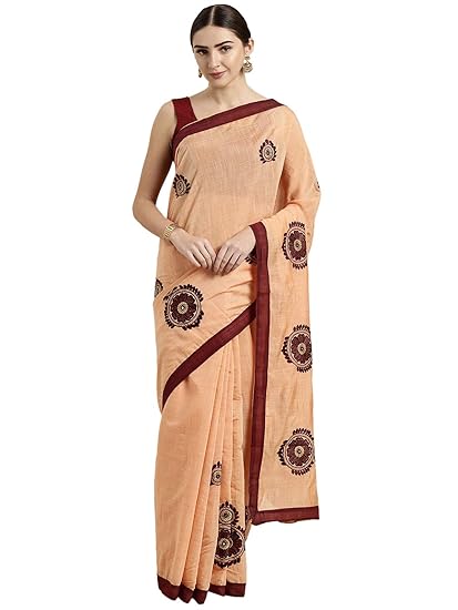 Womens Blended Cotton Saree (CCOPSC13586; Peach Orange)