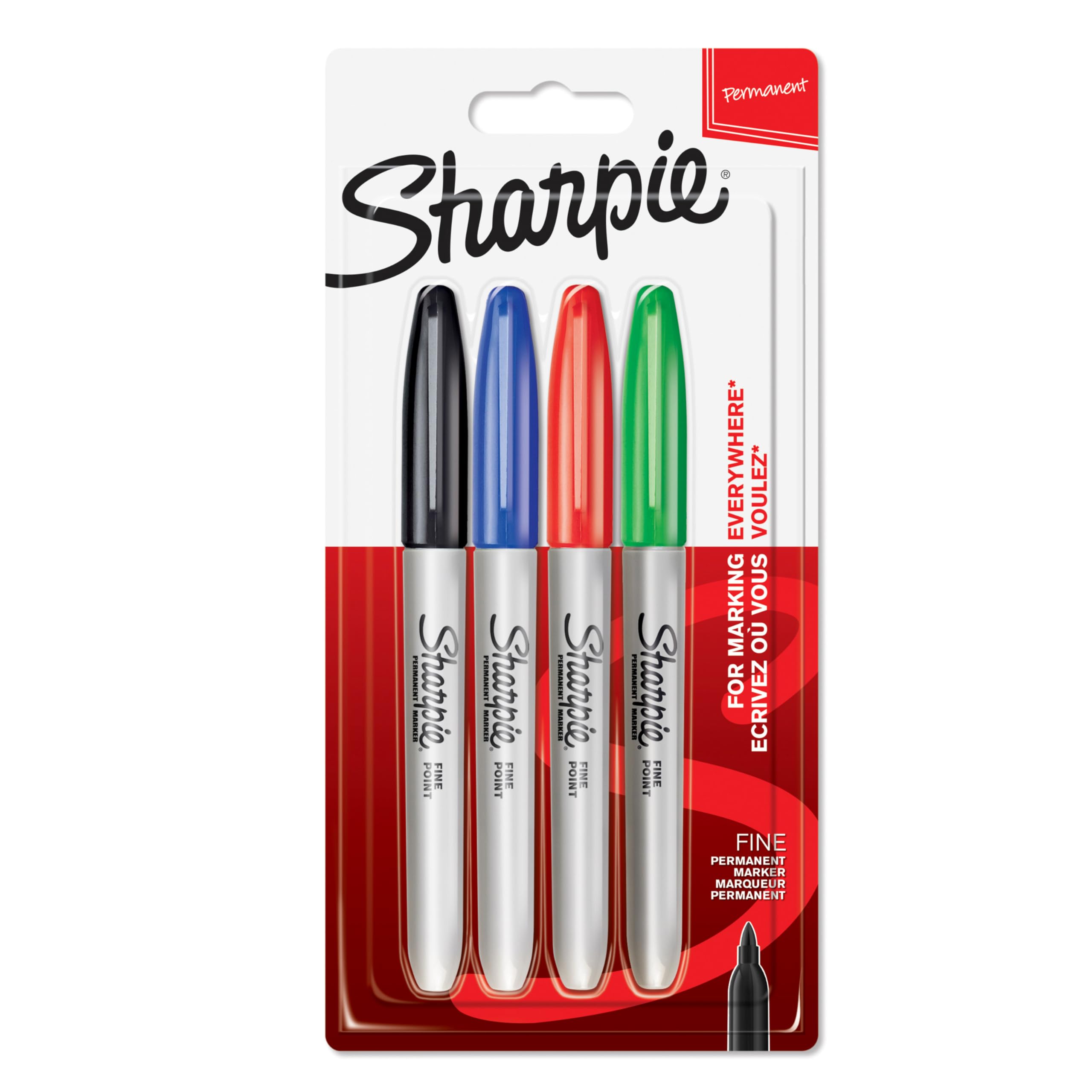 Sharpie Permanent Markers | Fine Point for Bold Details | BlackBlueRed and Green Ink Colours | 4 Marker Pens