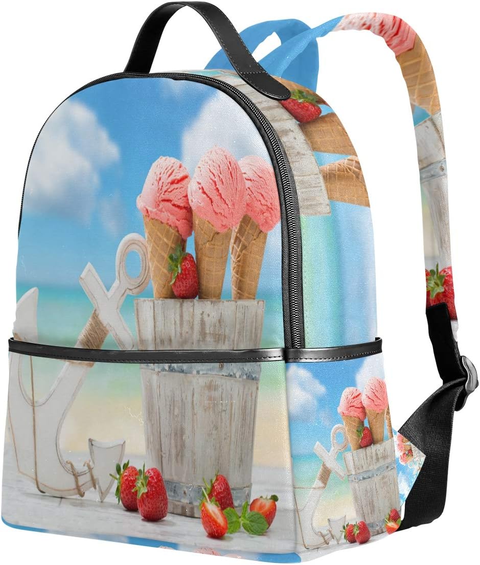 Ahomy School Backpack Beach Anchors Strawberry Ice Cream 1th 2th 3th Grade Boys Girls Bookbag