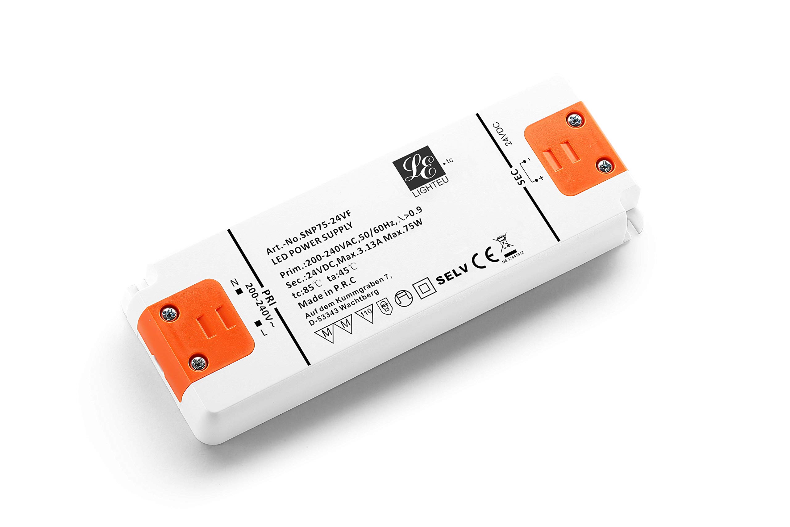 LIGHTEU Transformer LED Power Supply - 75W, 24V DC, 3.13A - Constant Voltage for LED Strip Lights and Bulbs