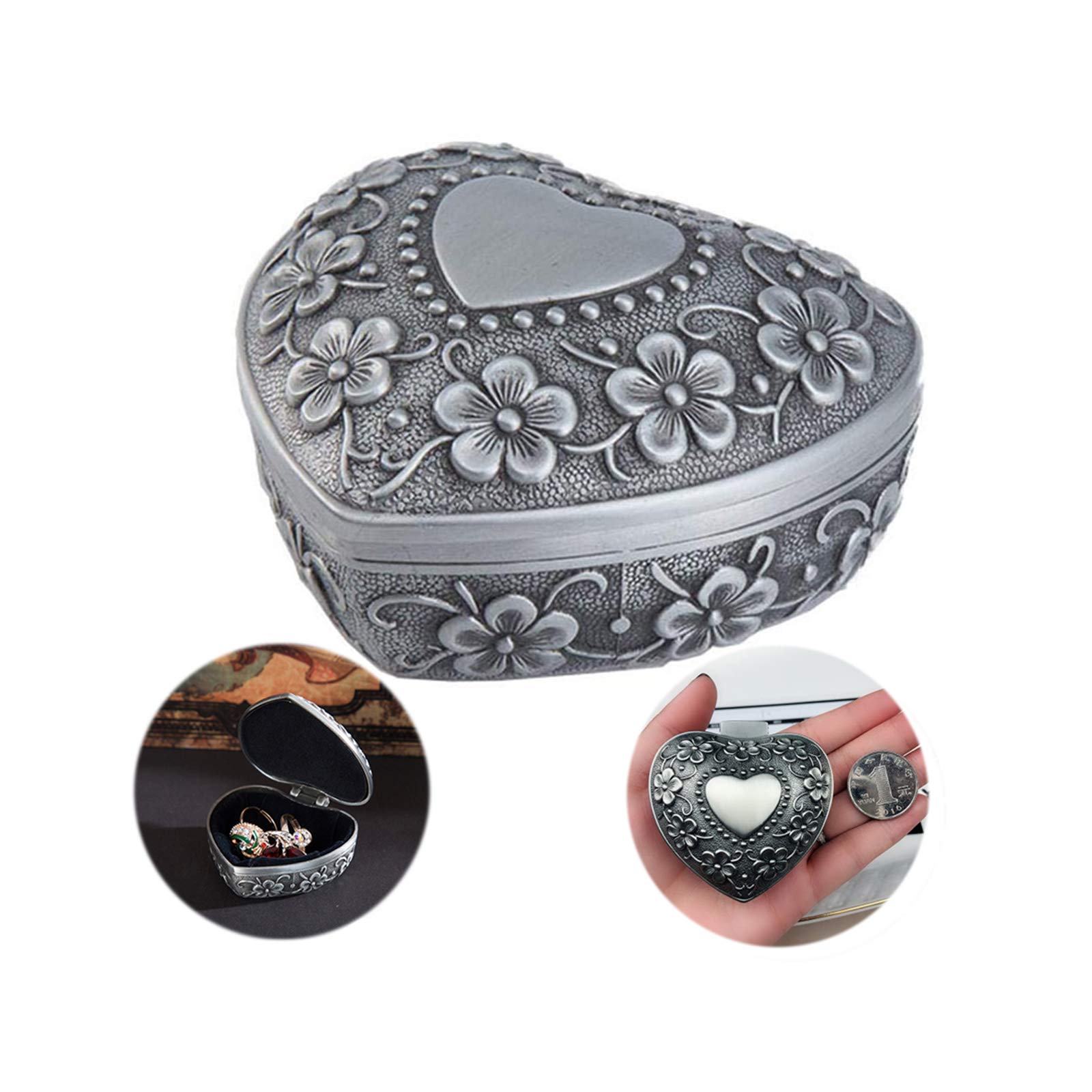 Ziyero Vintage Heart Shaped Metal Jewelry Box Heart Shaped Rose Storage Box Design Creative Alloy Heart Jewelry Box Carved Metal Jewelry Box Suitable for Home Decoration, Weddings, Gifts, Etc