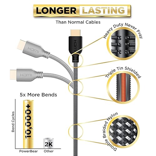 PowerBear 4K HDMI Cable ft [2 Pack] High Speed, Braided Nylon