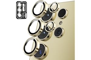 FlyCoco Camera Lens Screen Protector Designed for Galaxy S24 Ultra, Tempered Glass, Powerful Strength Adsorption Individual Aluminum Alloy Ring Lens Cover for Galaxy S24 Ultra Accessories, 1 Set