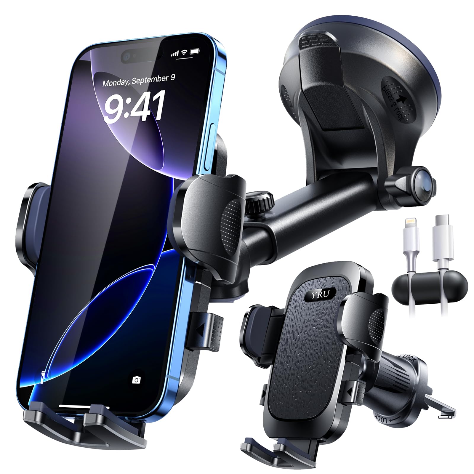Photo 1 of [True Military-Grade & 360 Degrees Rotatable Suction] 2025 YRU Ultimate Car Phone Holder Mount ?90+LBS Safest Strongest&Patent Cert?Dashboard Windshield Vent for iPhone 16 15 Pro Max Samsung,Jet Black