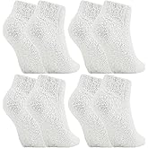 Foaincore 4 Pack Non Slip Hospital Socks for Women Men Non Slip Ankle Fuzzy Socks Thick Warm Festival Gifts
