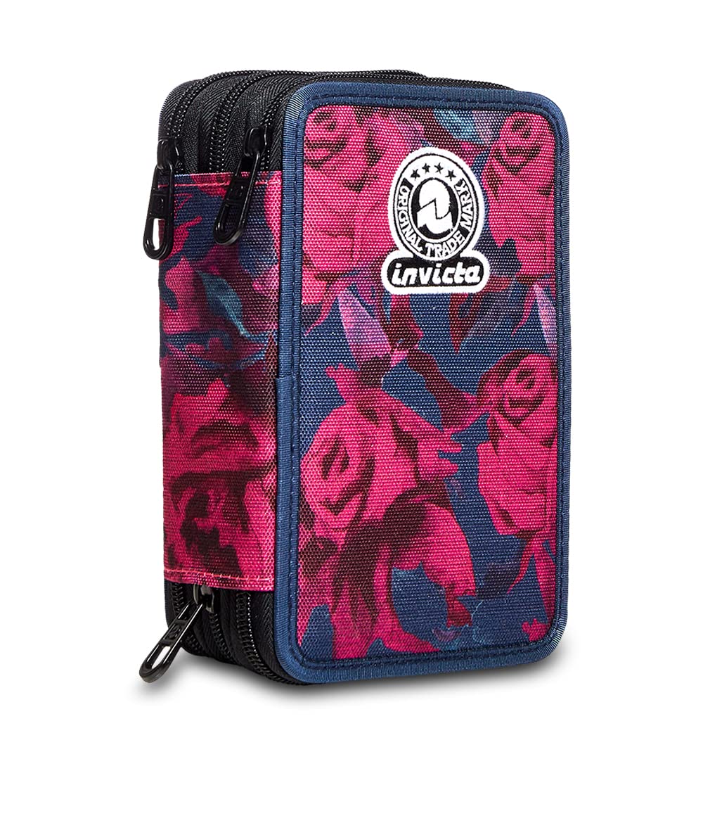 Invicta 3 Zip Case, Roses, Rose, School and Leisure, Complete with Pencils, Markers Etc...