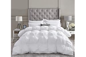 Saferay Green All-Season Luxury - Hotel Quality - Pintuck Style 100% Cotton 1-Piece Pinch Pleat Comforter with 8 Corner Tabs, 550 GSM - Machine Washable (White, Alaskan King 136" x 120" (1 Piece)