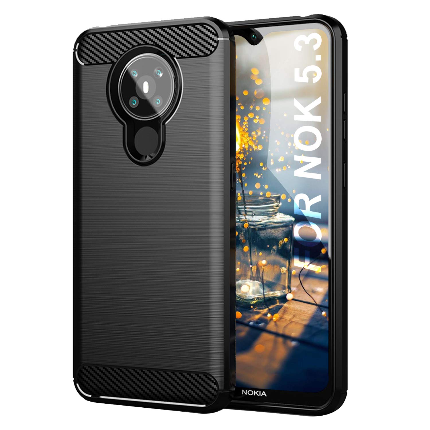SCL Case for Nokia 5.3 Case Nokia 5.3 Case [Black], Carbon Fibre Effect Gel Grip Protection Cover [Anti Scratch][Anti Collision] Compatible with Nokia 5.3