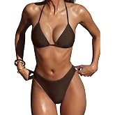 SUUKSESS Women Sexy Thong String 2 Piece Bikini Set Cheeky Halter Swimsuit