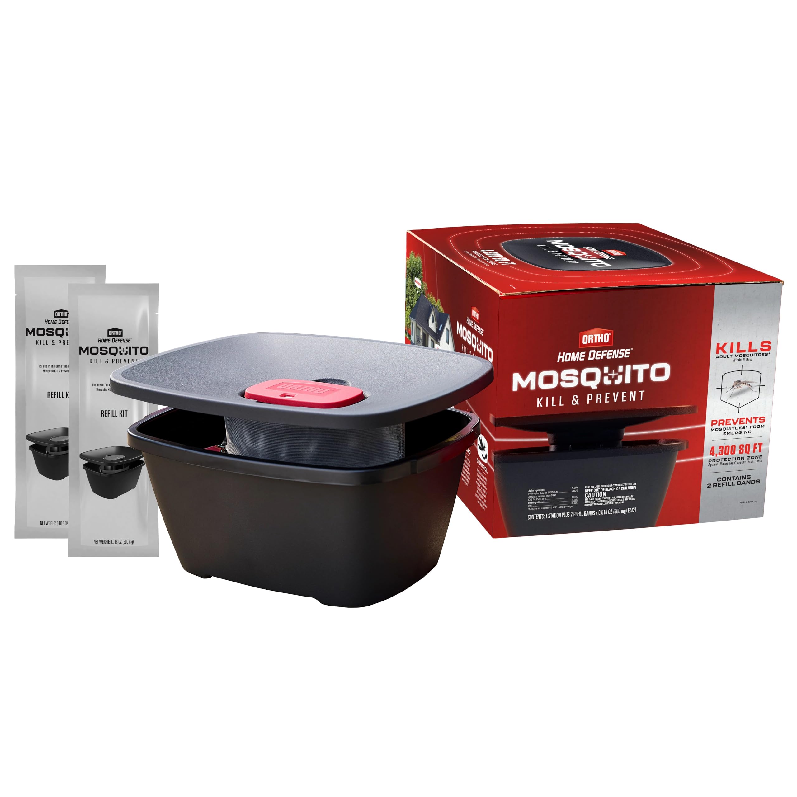Photo 1 of Ortho Home Defense Mosquito Kill and Prevent, Controls Mosquitoes and Larvae, Silent, Easy-to-Use, Protects up to 4,300 sq. ft., 1 Mosquito Station and 2 Bands for 2 Months Protection