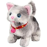 Cuteoy Walking Grey Cat Stuffed Animal Talking Wagging Nodding Educational Plush Kitty Toy Electric Interactive Animated Plushies for Girls Boys Birthday, 7"