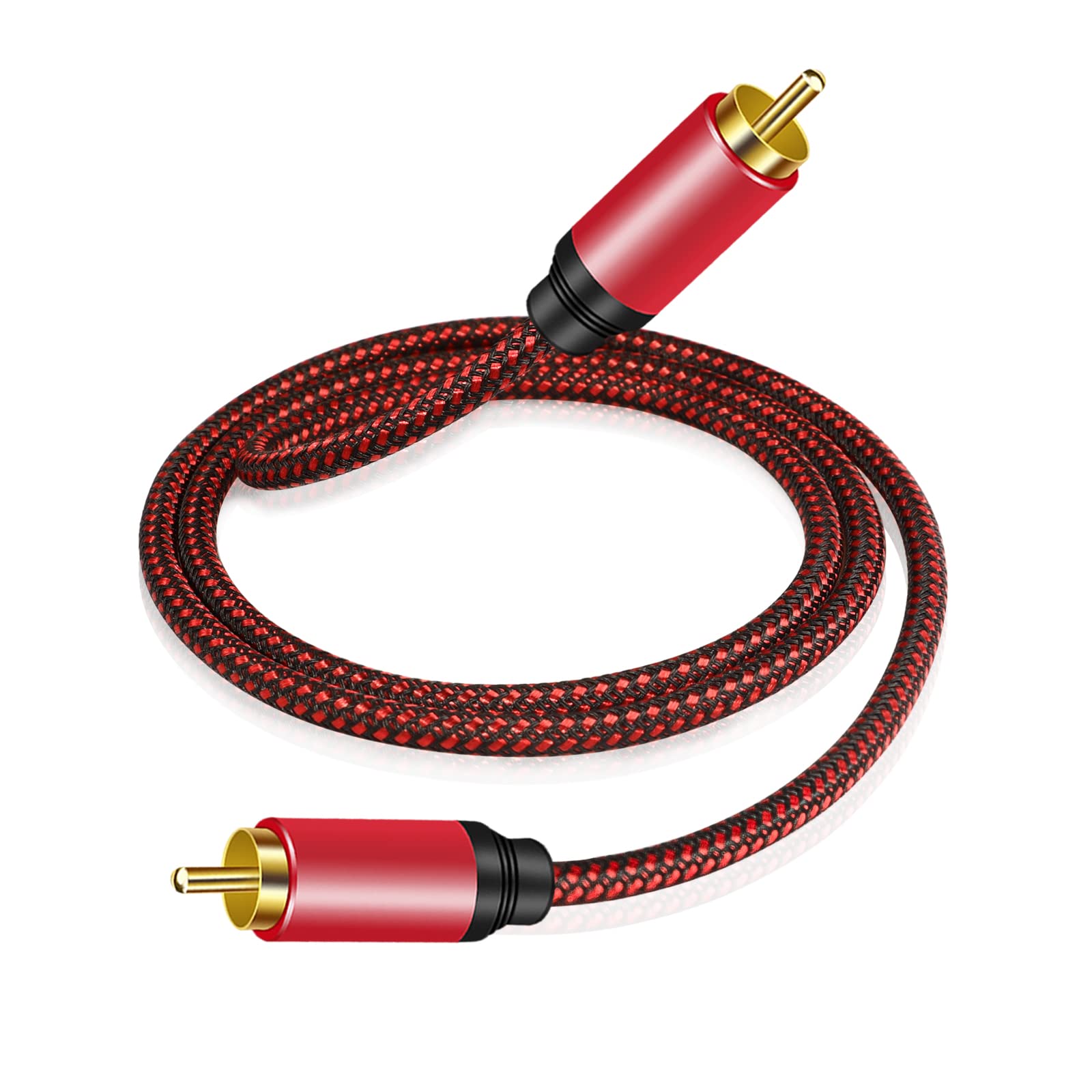 Tiierzon Digital Coaxial Audio Cable 3M,1RCA Male to 1RCA Male Subwoofer Cable Nylon Braided RCA Video Cable for Subwoofer, Home Theater, HDTV, Hi-Fi Systems (Red, 3M)