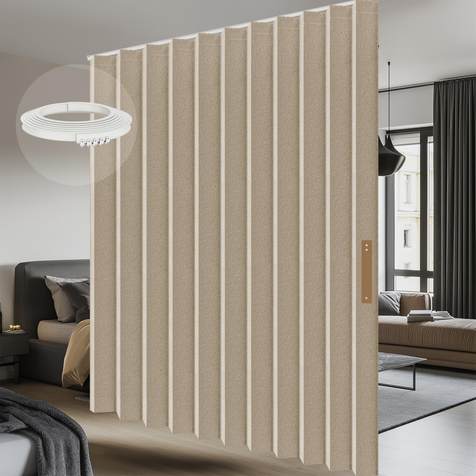 Photo 1 of 100% Blackout Room Divider Curtains Ceiling Curtain Track Sets Blackout Curtains Flexible Track Curtain Extra Wide(Beige, W100 x L108, 1 Pack)