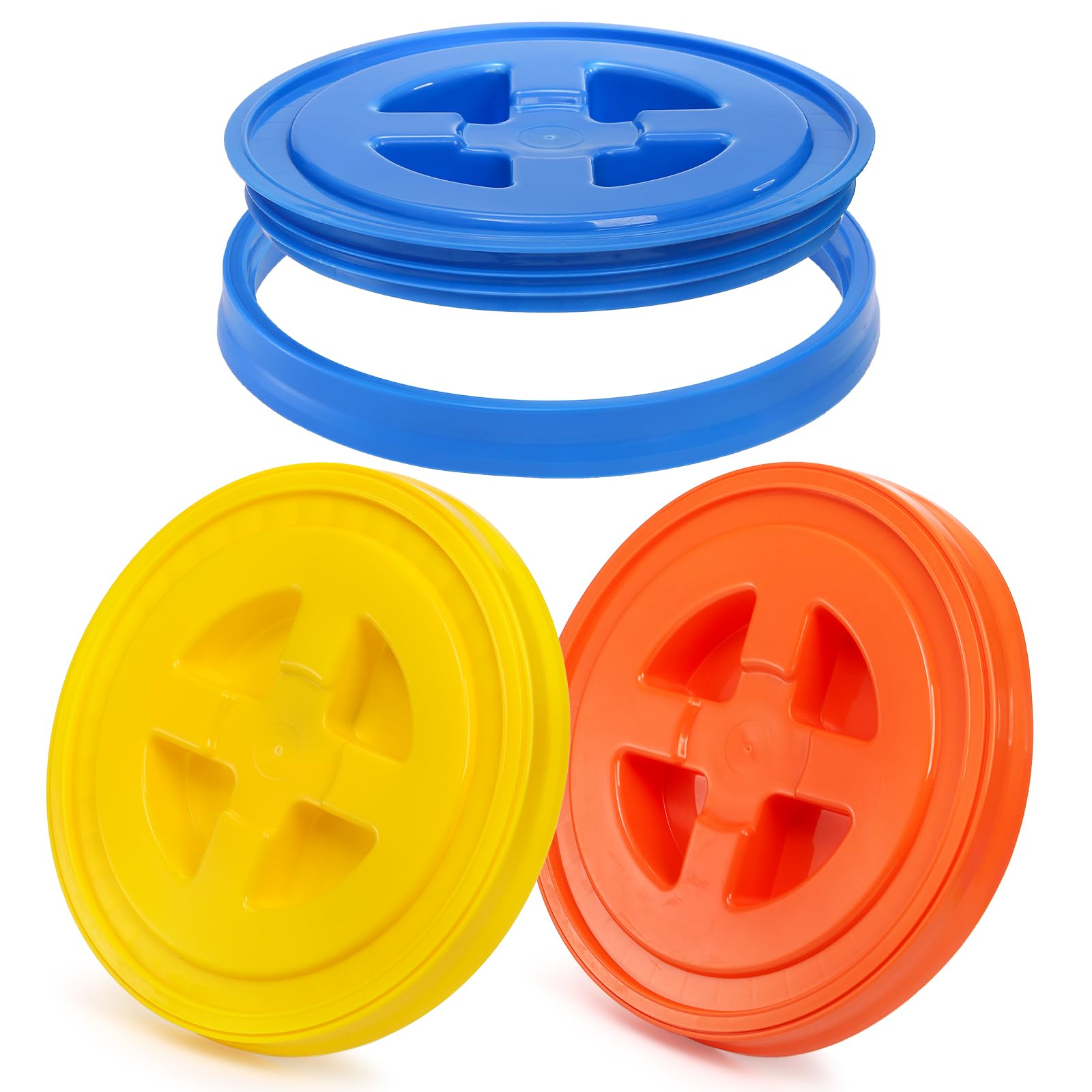 Photo 1 of Hacaroa 3 Pieces 5 Gallon Bucket Lids, 12 Inch Plastic Screw Top Seal Lids, Leak-proof Reusable Bucket Twist Lid Caps for Pet Food, Grain, Paint Storage Buckets, 3 Colors