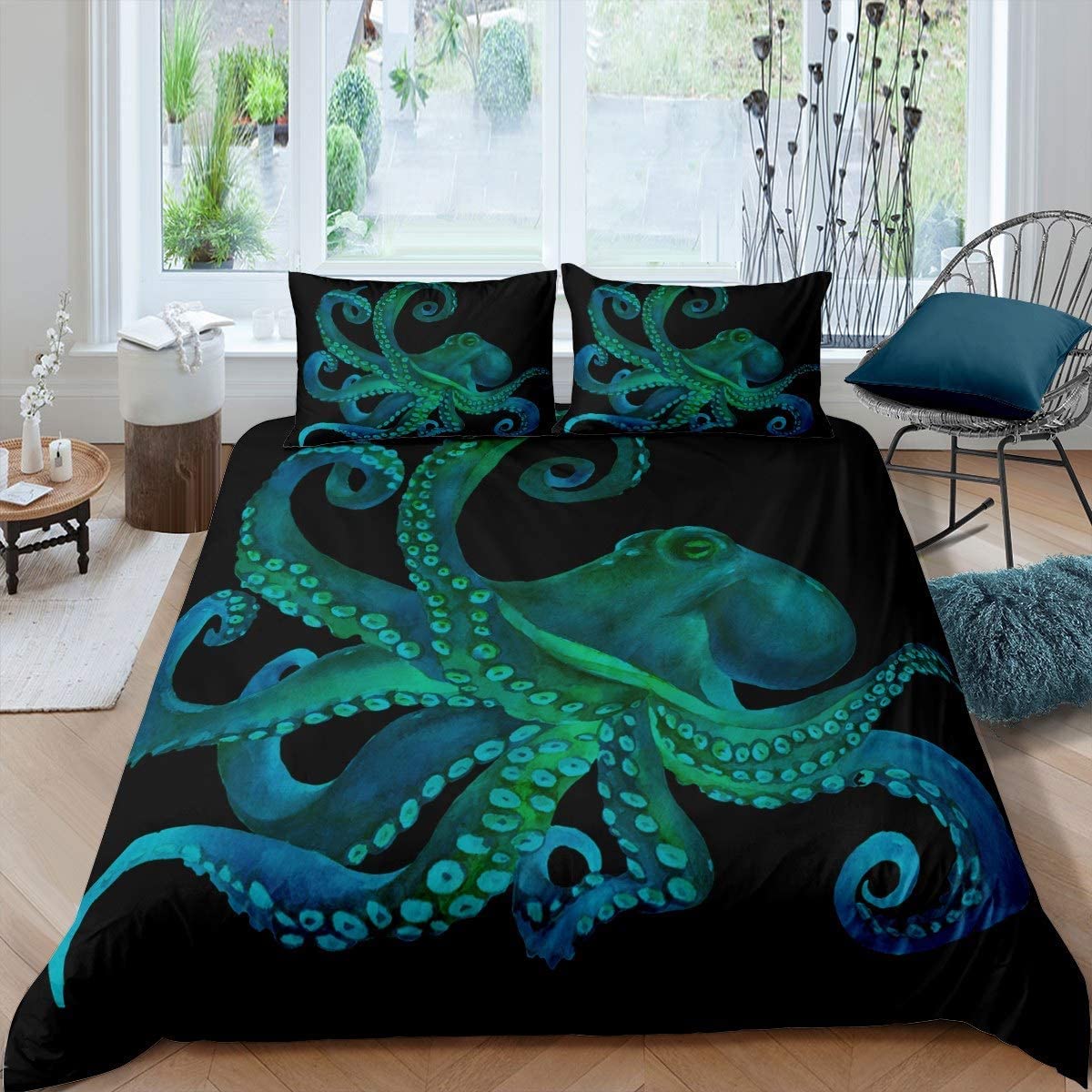 Homemissing Ocean Kraken Print Bedding Set for Bedroom Living Room Octopus Room Decoration Marine Life Themed Duvet Cover Underwater Animal Pattern Bedspread King — image 1