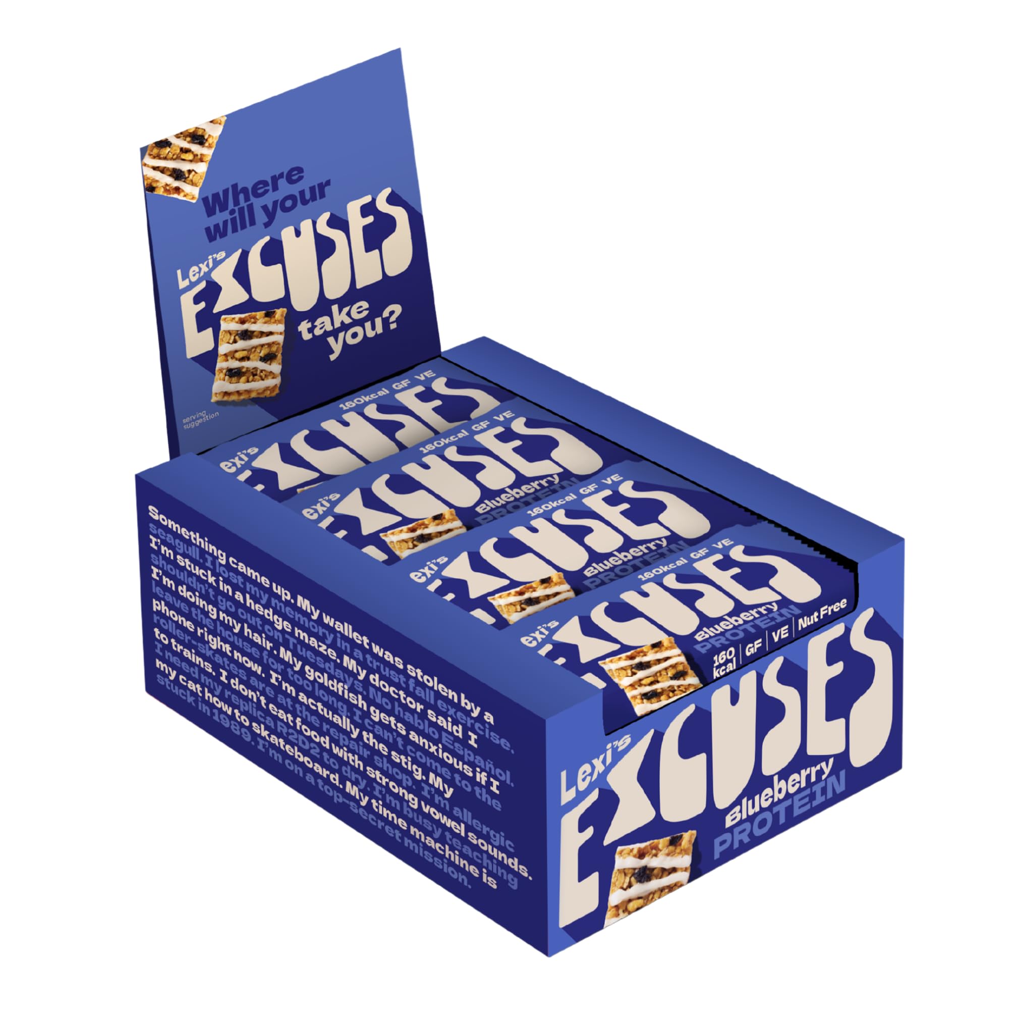 Lexi's® Plant-Based Protein Crispy Bar | Vegan & Gluten Free | Low Calorie Healthy Snack | Dairy Free, Nut Free, No Sweeteners | Blueberry (12 x 40g)