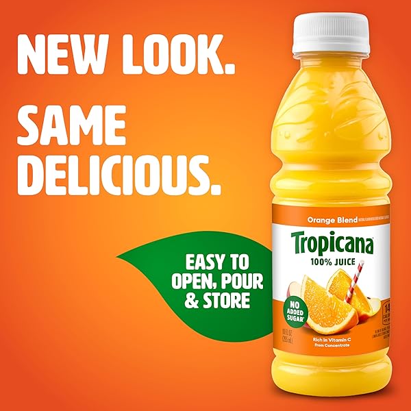 TROPICANA 100% JUICE ORANGE BLEND, SINGLE SERVE, 10 FL OZ BOTTLES (PACK OF 24) – REAL FRUIT JUICE, VITAMIN C RICH, NO ADDED SUGARS, NO ARTIFICIAL FLAVORS
