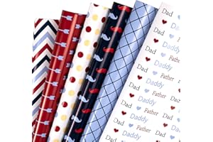 WRAPAHOLIC Father Theme Wrapping Paper Sheet - Daddy Lettering and Beard Design, Perfect for Father Birthday, Holiday, Party - 1 Roll Contains 6 Sheets - 17.5 inch X 39.3 inch Per Sheet