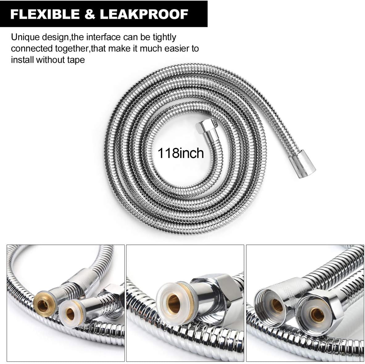Blissland Shower Hose Extra Long 118 Inches Chrome Shower Head Hose or Faucet Extension Tubes with Brass Insert and Nut - - 