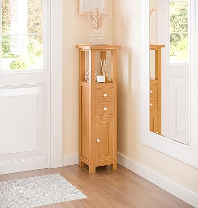 Hallowood Furniture Waverly Oak Open Top Tower Slim Storage Cabinet