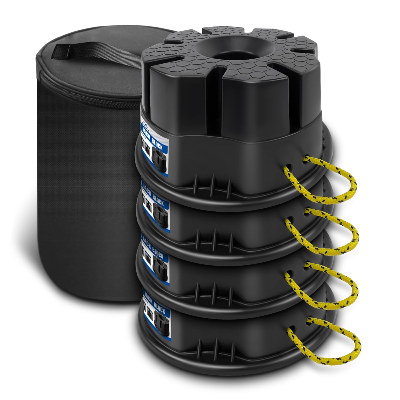 Photo 1 of **FACTORY SEALED** ROBLOCK 6''H 4 PCS Trailer Jack Block with Bag, RV Camper Stabilizer Blocks for Travel Trailer, Suit for Any Tongue Jack, Post, Foot, 5th Wheels, Round Square or Scissor Stabilizer