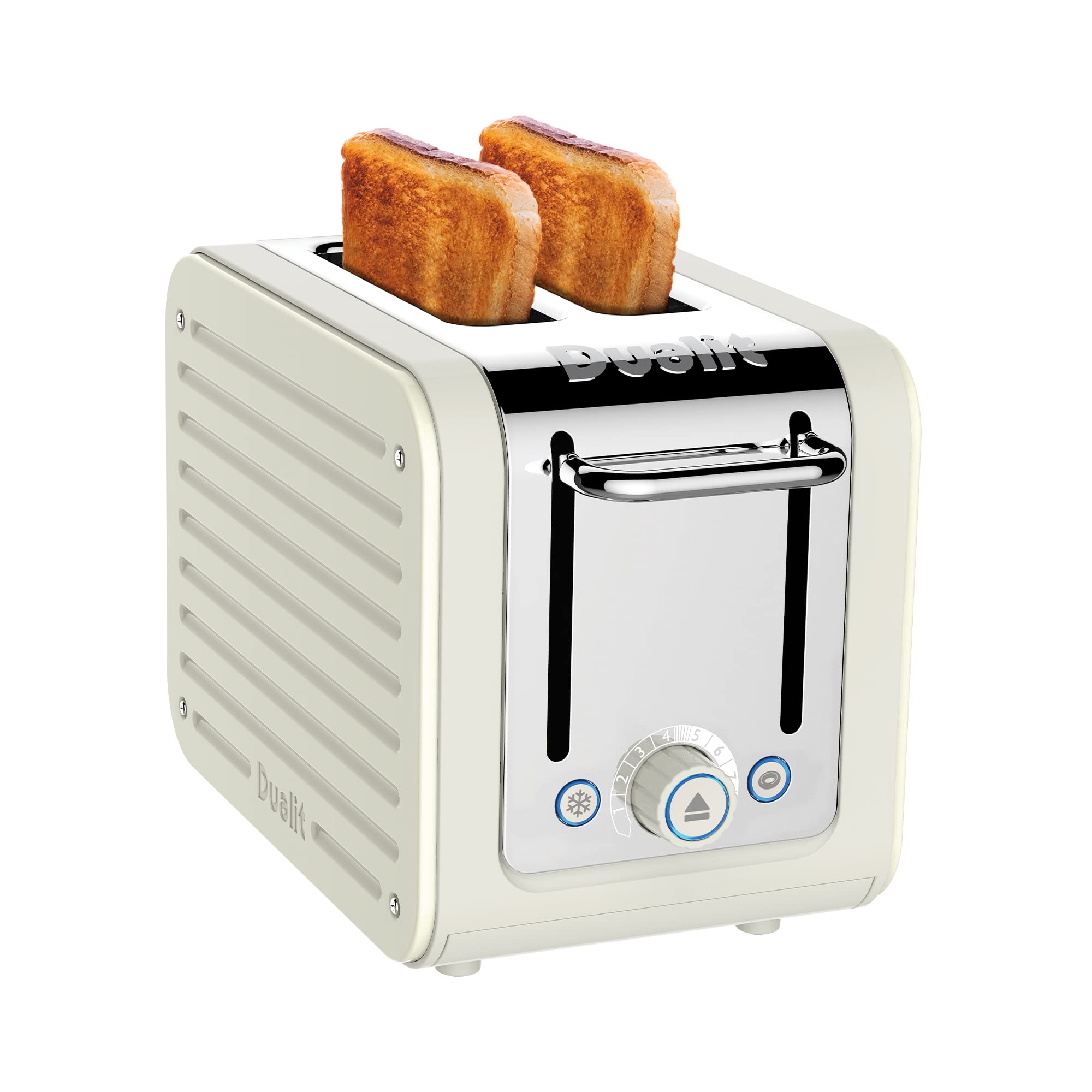 Dualit Architect 2 Slice Toaster | Stainless Steel with Canvas White Trim | Extra-Wide Slots โ Peek & Pop Function โPerfect Toast Technology โ Matching Kettle & Sandwich Cage Available | 26523