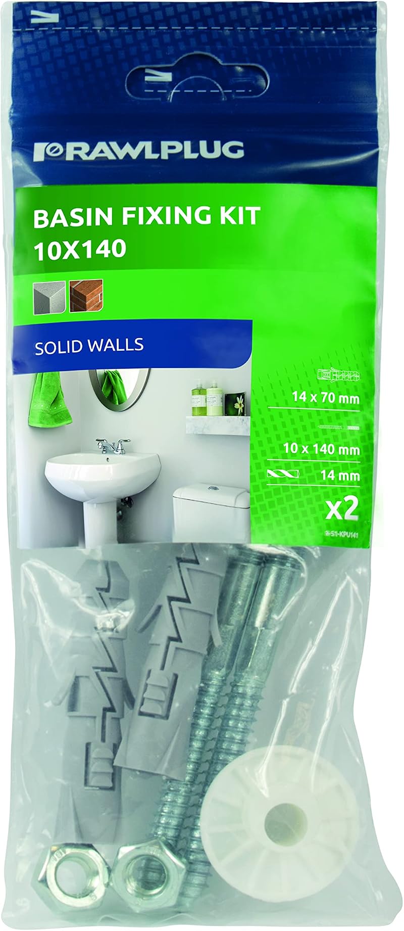 Rawlplug Wash Basin Fixing Kit Wall Mounted White 10x140mm 2x Plugs